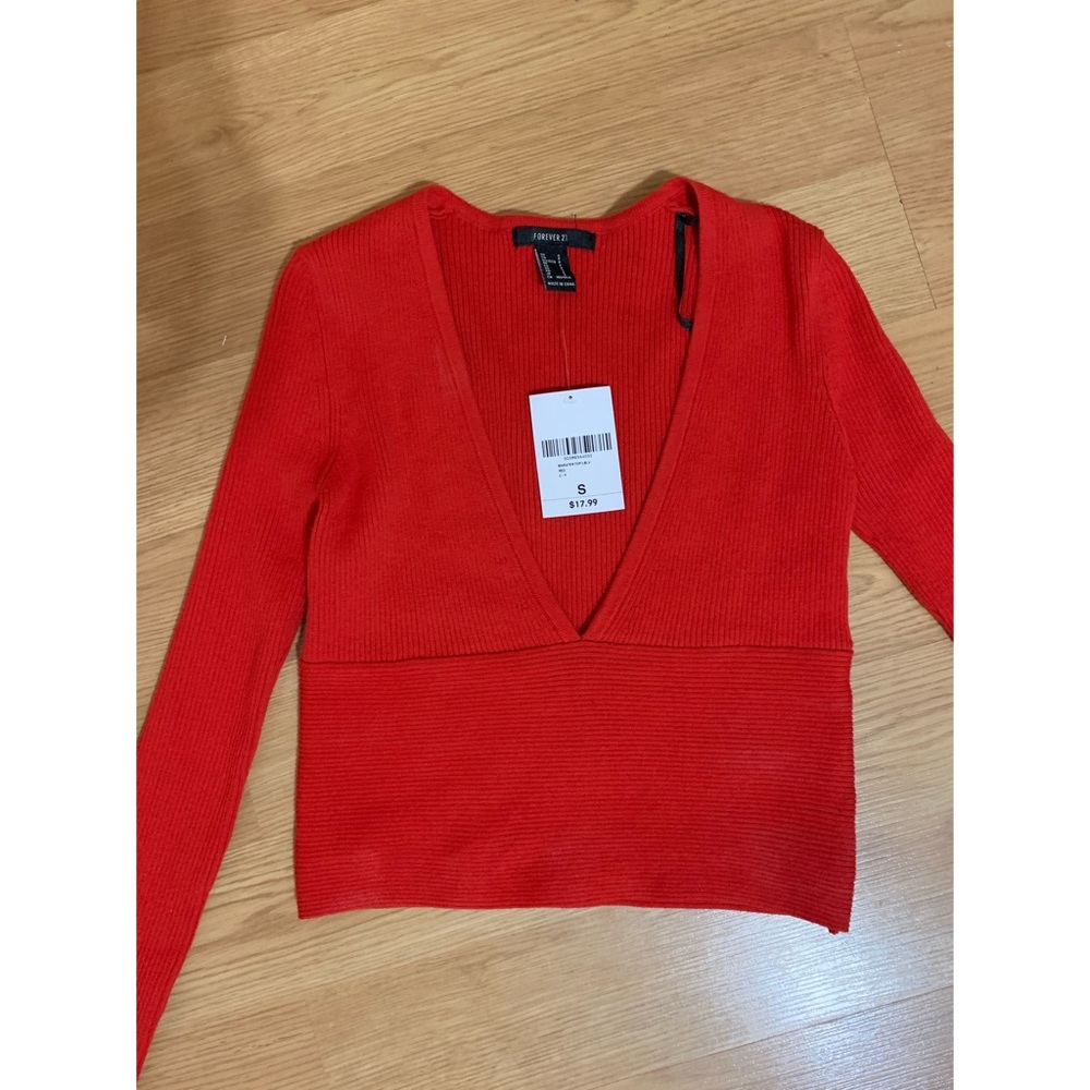 Red deep v sweater